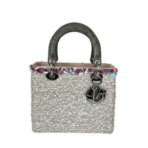 Christian Dior Sequins Tweed Medium Lady Dior Light Pink Bag